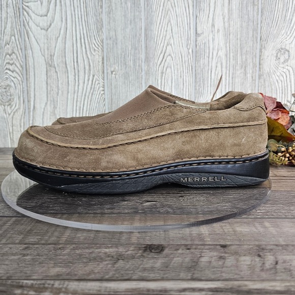 Merrell World Mover Moc Men's 13 Tan Nubuck Suede‎ Slip On Comfort Air Cushion